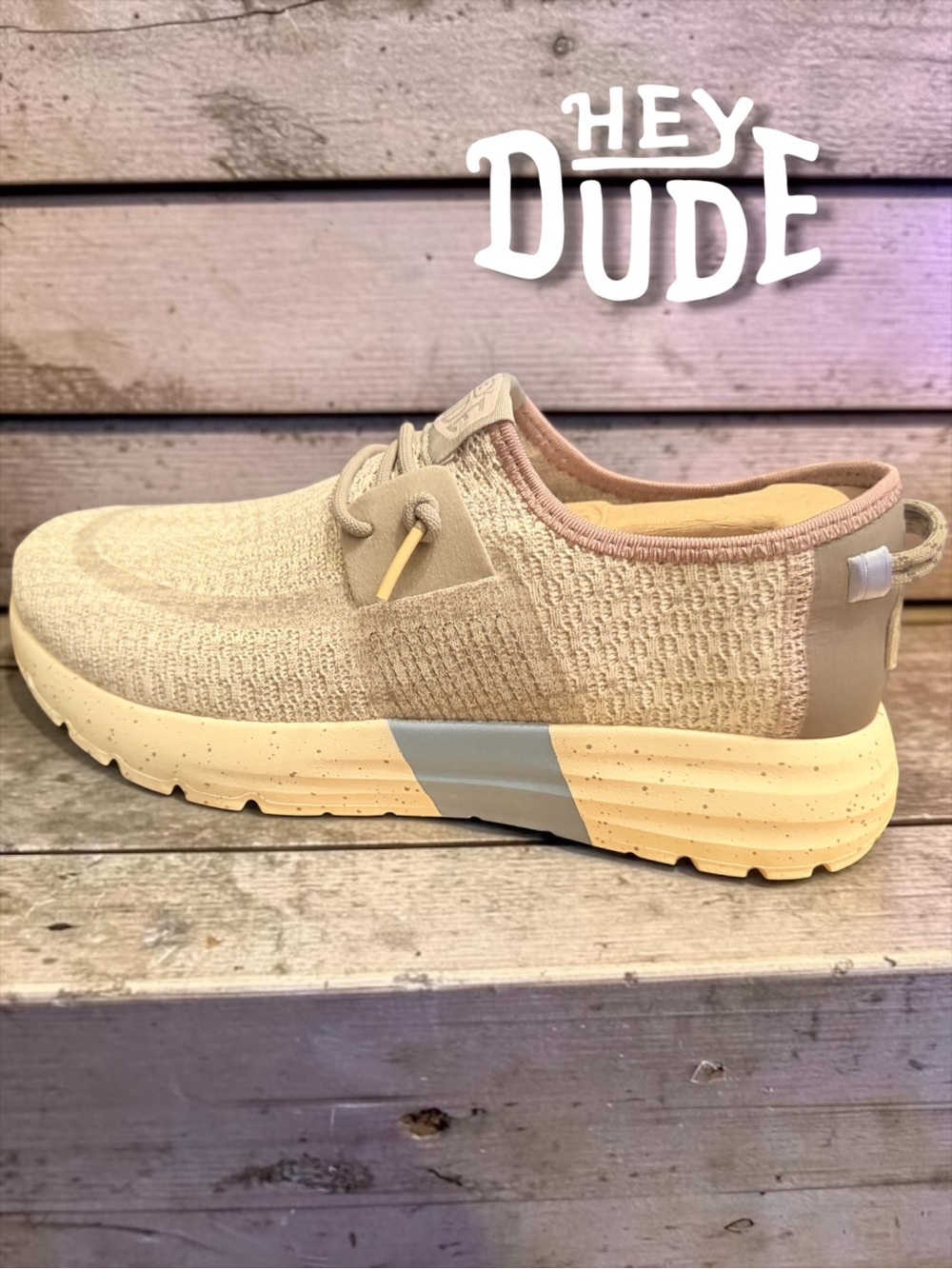 Hey Dude Knit Slip-On Sneakers in Light Gray and Blush Trim - Picture 4 of 11